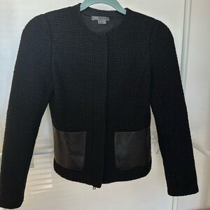 Vince Wool Jacket Basket Weave Leather Zip Moto Size 2